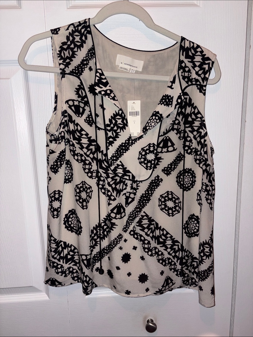 Anthropologie Black & Cream Geometric-Print Sleeveless Tank